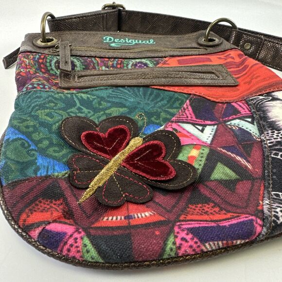 Desigual Patchwork Floral Crossbody Purse Bag Multicolored Faux Leather Zip - Picture 2 of 16